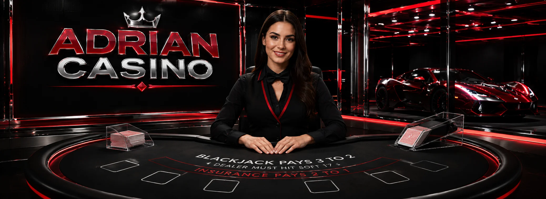 The Evolution live floor at Adrian Casino: roulette, blackjack and baccarat dealt in English around the clock